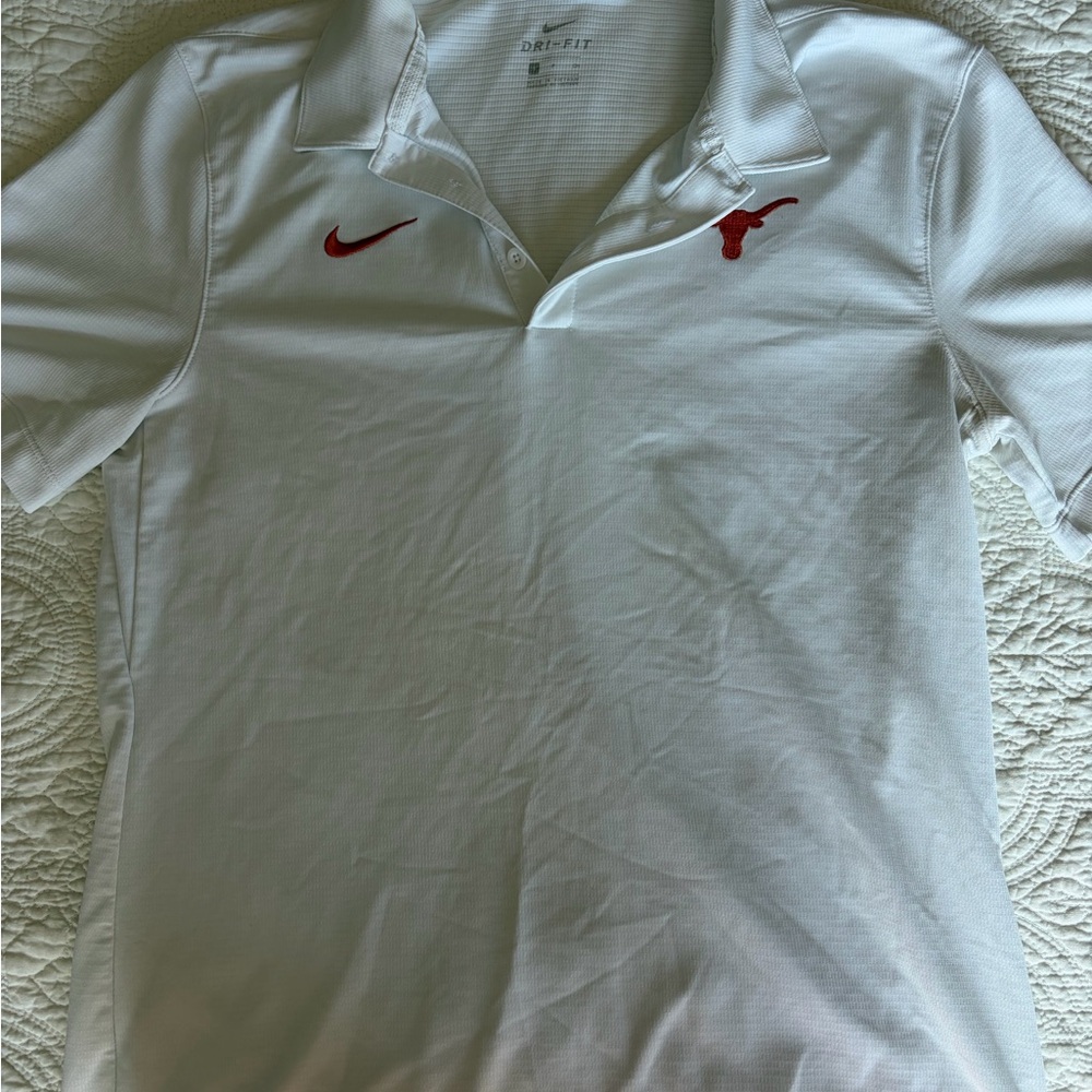 Nike White Longhorns Polo Shirt with burnt orange Accents